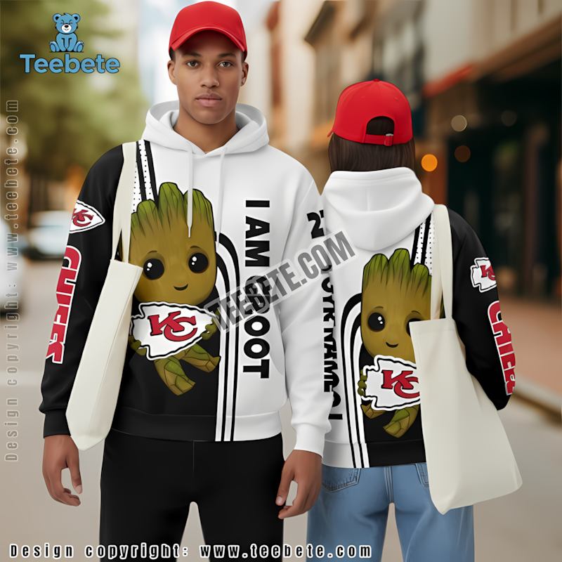 Kansas City Chiefs Groot 3D Hoodie White Black For Sale
