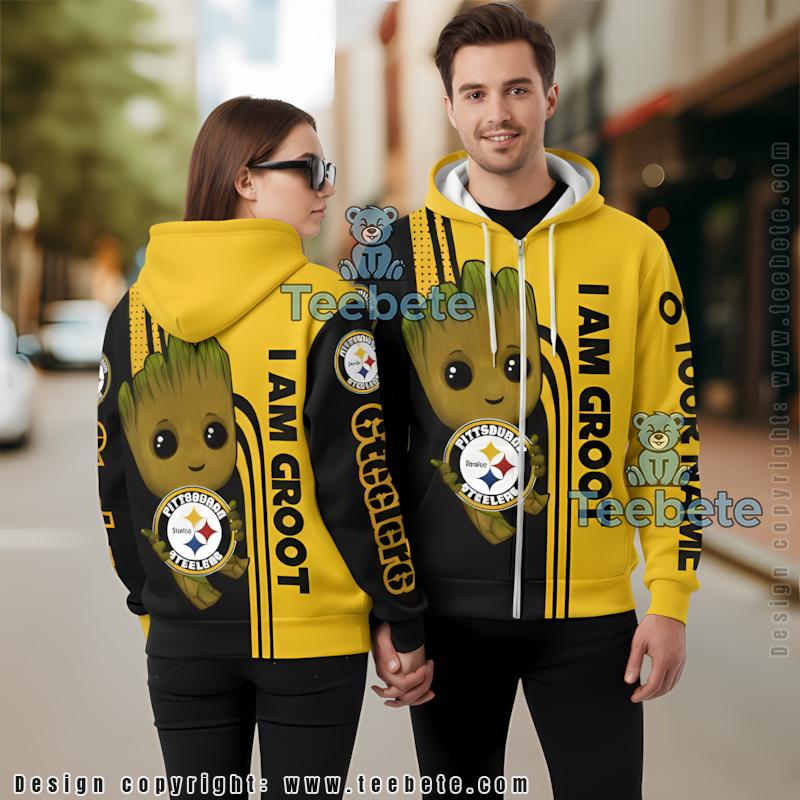 Pittsburgh Steelers Groot 3D Hoodie Black Yellow Puff Print