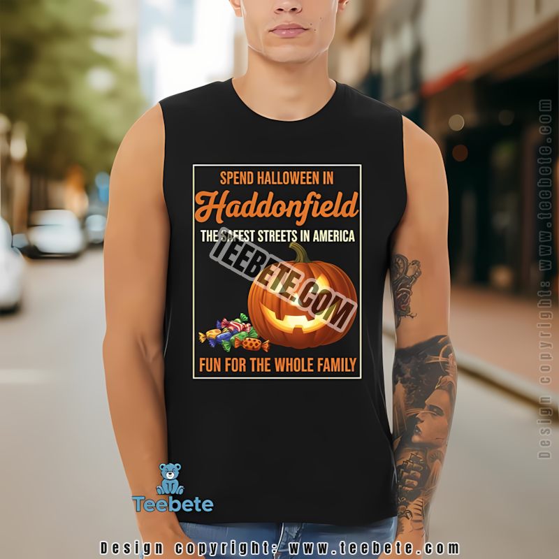 Haddonfield Safest Streets Family Fun Halloween Retro Ad Tanktop Haddonfield Safest Streets Family Fun Halloween Retro Ad Tanktop