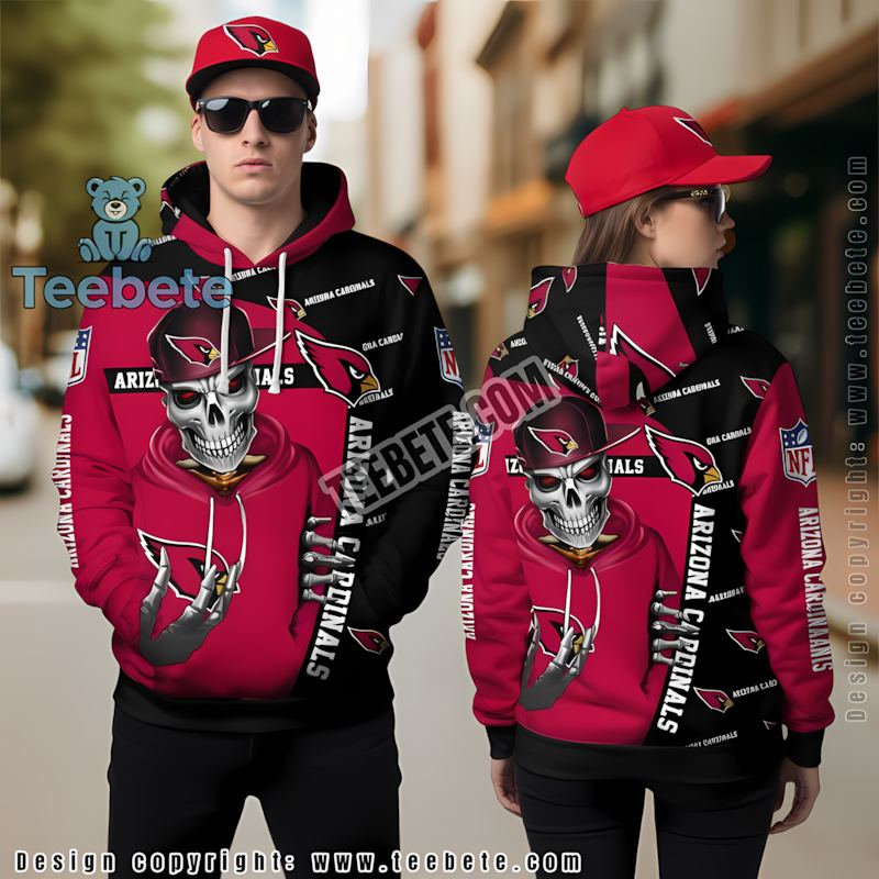Arizona Cardinals Halloween Skeleton 3D Hoodie Puff Print
