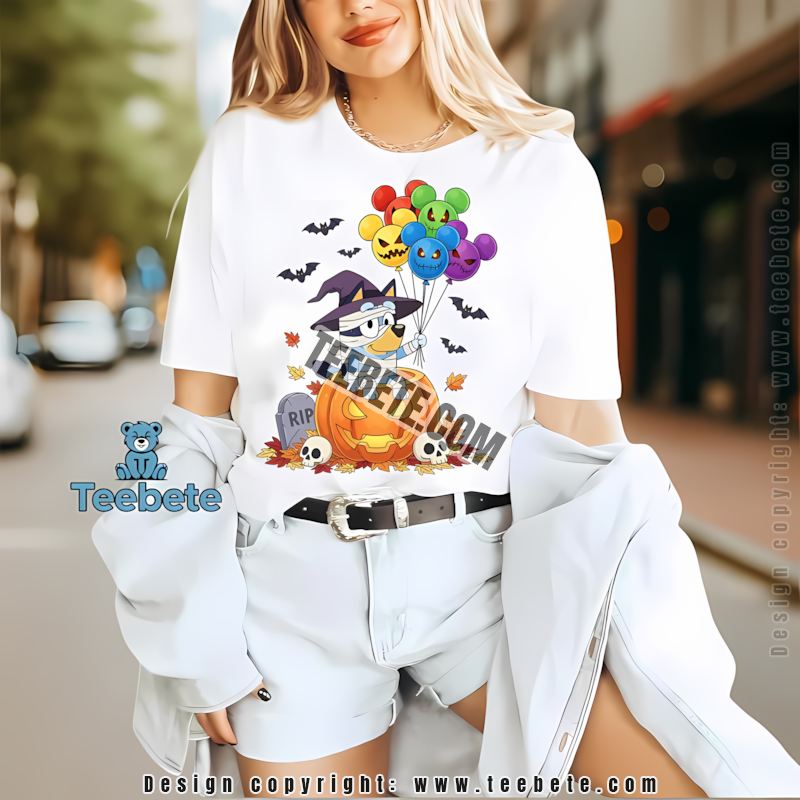 Halloween Bluey Mickey Balloons Pumpkin Spooky Shirt
