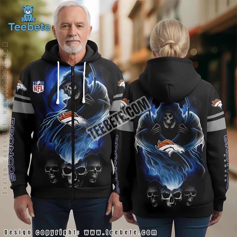 Denver Broncos Halloween Death Skull 3D Hoodie Black Unisex