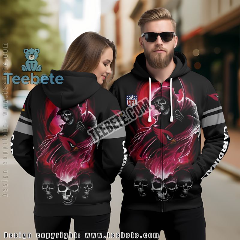 Arizona Cardinals Halloween Horror Skull 3D Hoodie Graphic