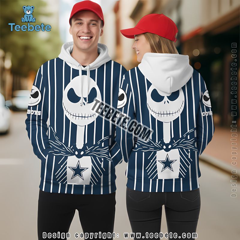 Dallas Cowboys Halloween Jack Skellington 3D Hoodie Boys Blue White