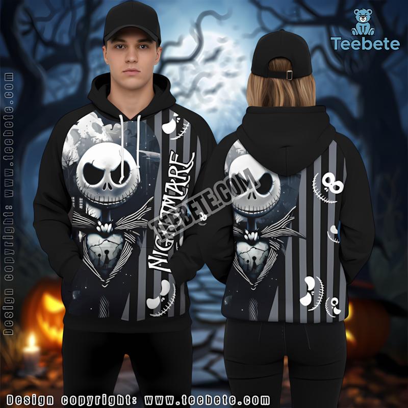 Jack Skellington Halloween Horror Face Black 3D Novelty Hoodie