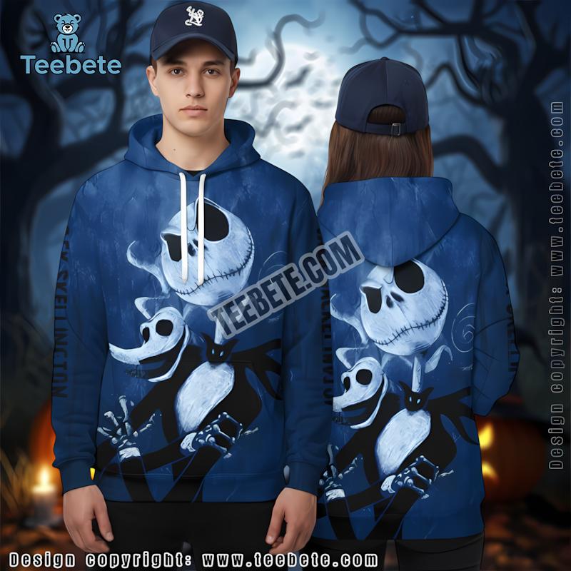 Nightmare Before Jack Skellington Christmas Blue 3D Zip Up Hoodie