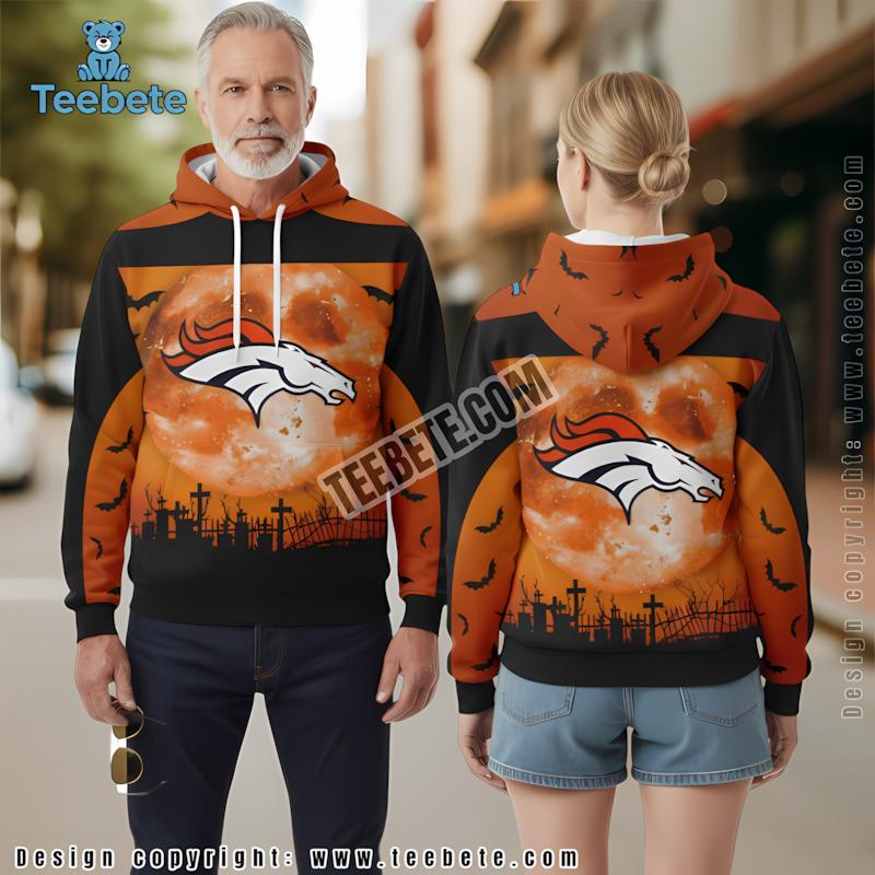 Denver Broncos Halloween Moon 3D Hoodie Orange Pullover
