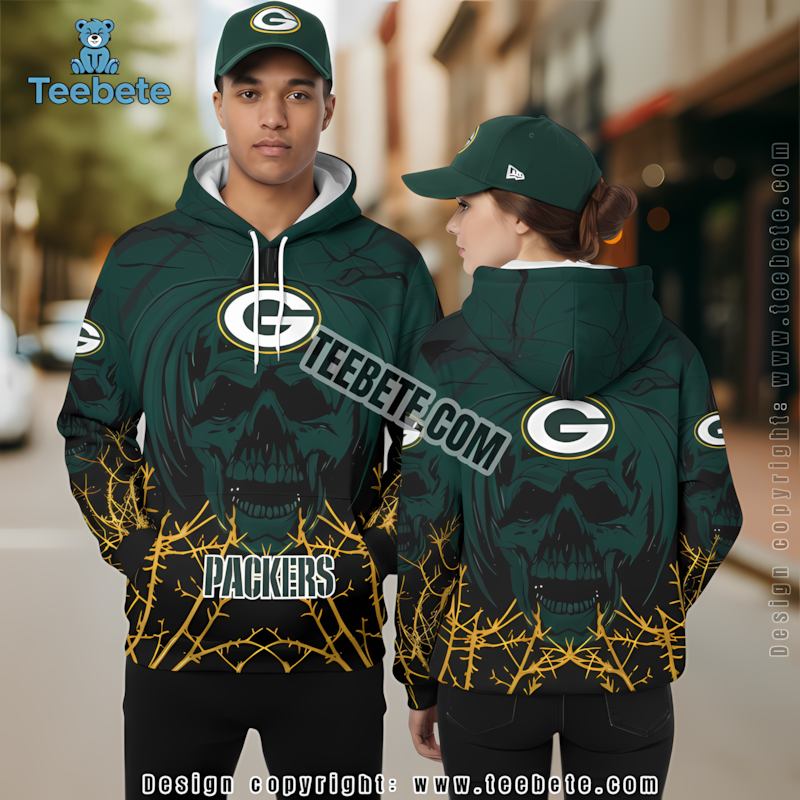 Green Bay Packers Hot Skull 3D Hoodie Black Dad Mom