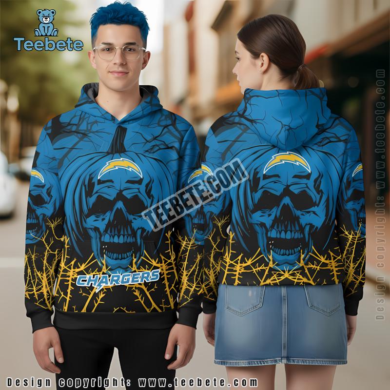 Los Angeles Chargers Jack Skellington 3D Hoodie Black Blue Mens