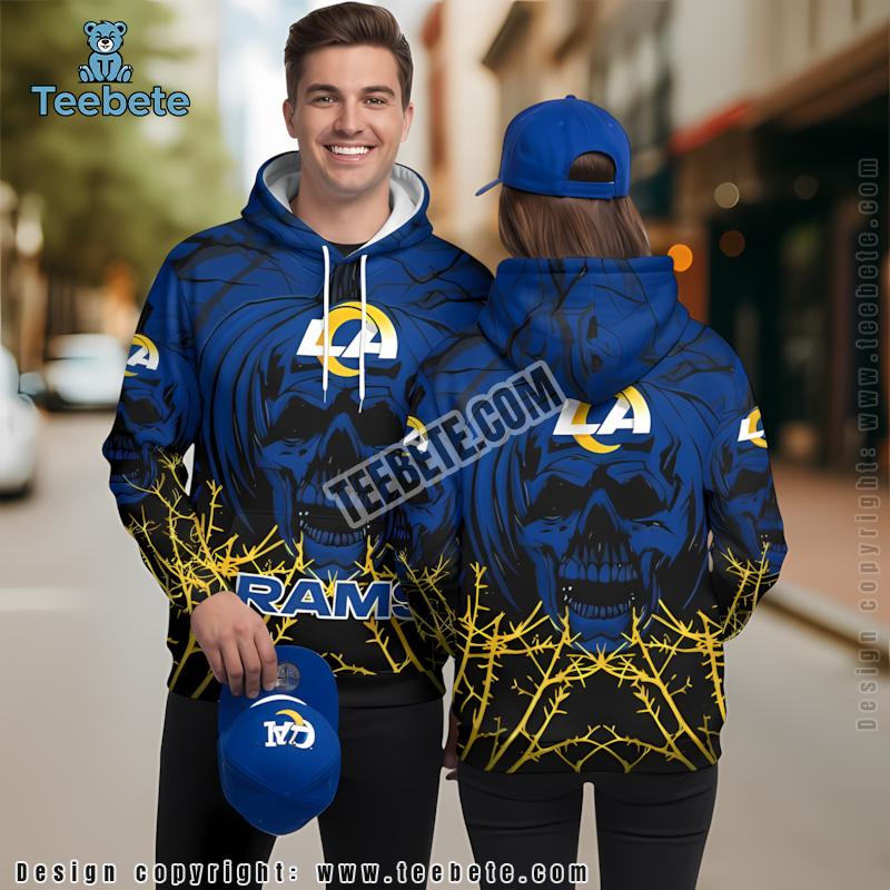 Halloween Pumpkin Skull Los Angeles Rams 3D Hoodie Youth Blue Yellow