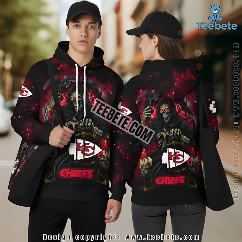 Kansas City Chiefs Halloween Seeks Death 3D Hoodie Black Red Mens Graphic