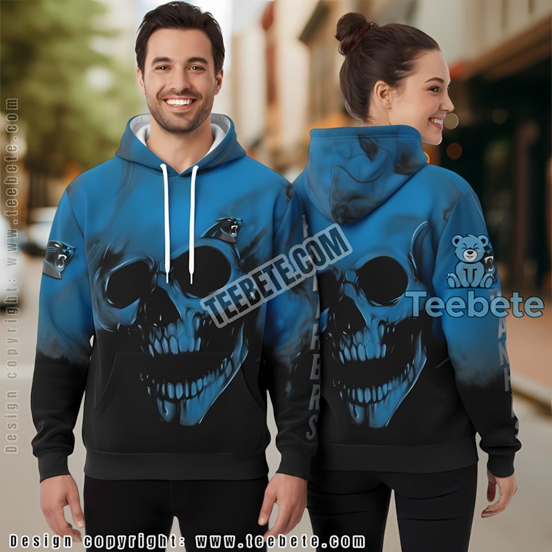 Carolina Panthers Halloween Skull 3D Hoodie Girls Blue Black