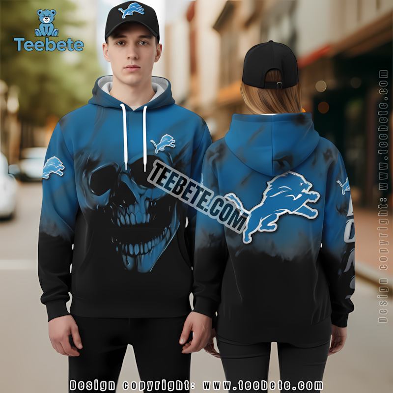 Detroit Lions Halloween Skull 3D Hoodie Blue Unisex