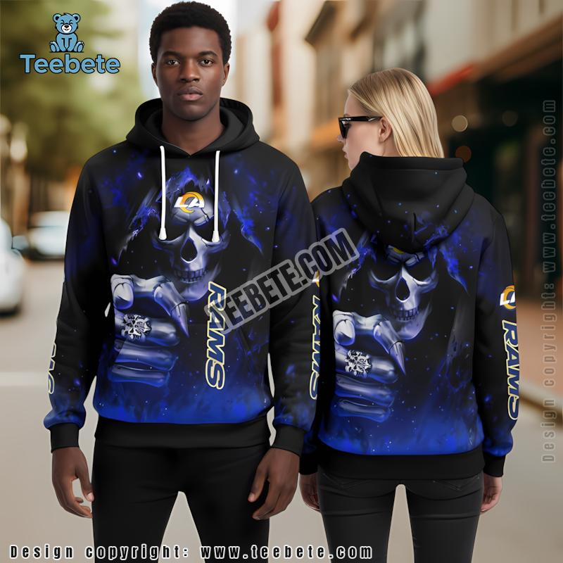 Halloween Skull Los Angeles Rams 3D Zip Up Hoodie Blue Black