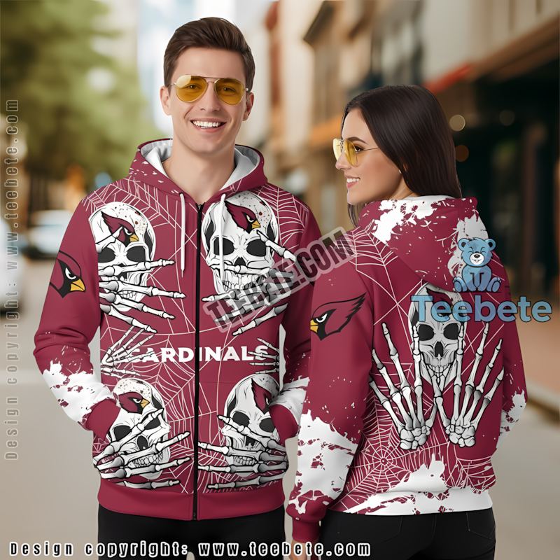 Arizona Cardinals Halloween Skull Skeleton Hand Logo 3D Hoodie Mens