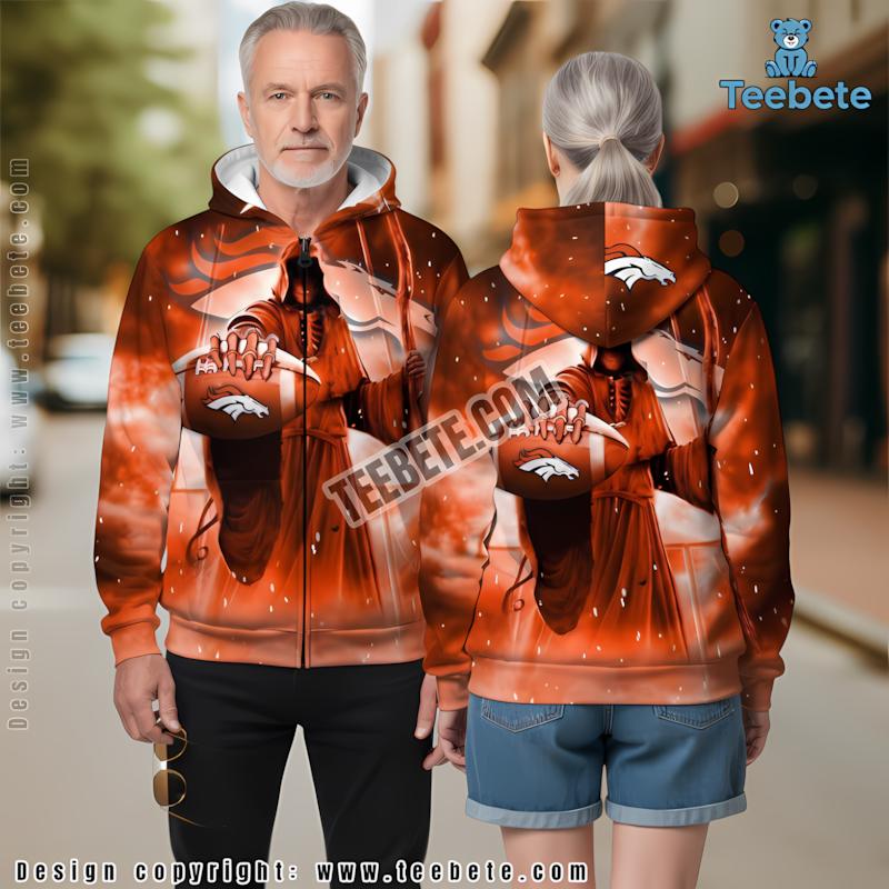 Denver Broncos Halloween Death Ball 3D Hoodie Orange Jacket