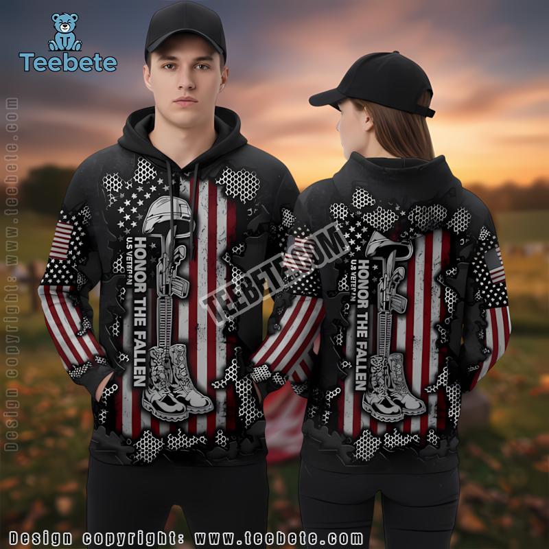 Honor The Fallen Us Army Veteran 3D Hoodie Black Jacket