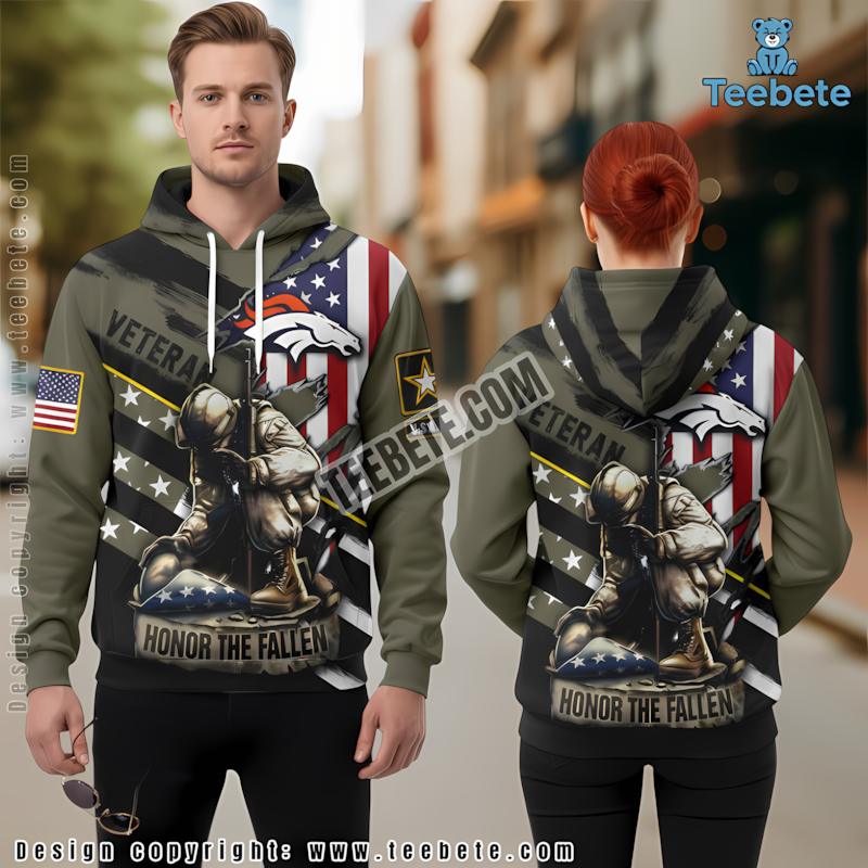 Denver Broncos Honor The Fallen Veteran 3D Hoodie Olive Green Boys