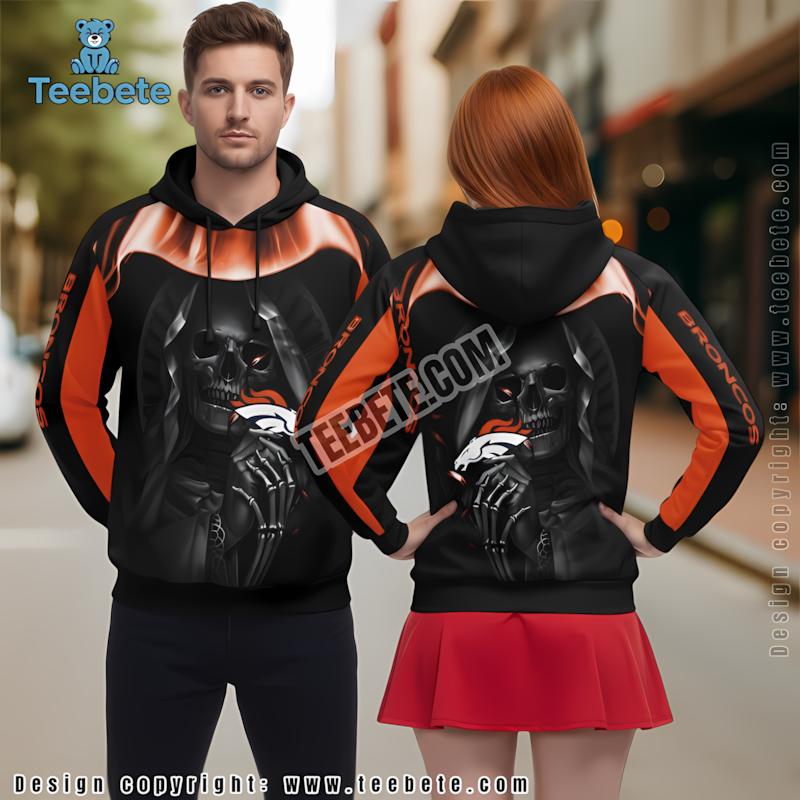 Denver Broncos Horror Skull Death 3D Hoodie Black Printing