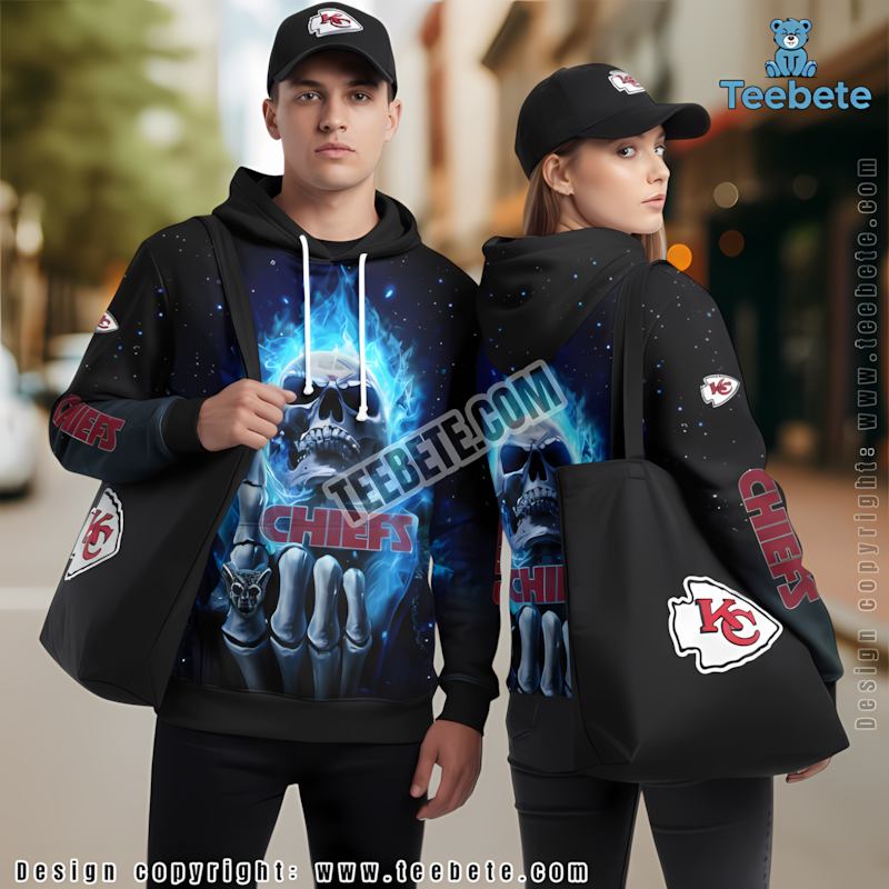 Kansas City Chiefs Hot Skull 3D Hoodie Blue Black Design
