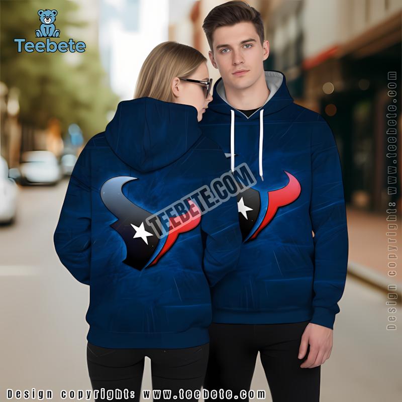 Houston Texans 3D Hoodie Blue Pullover Puff Print