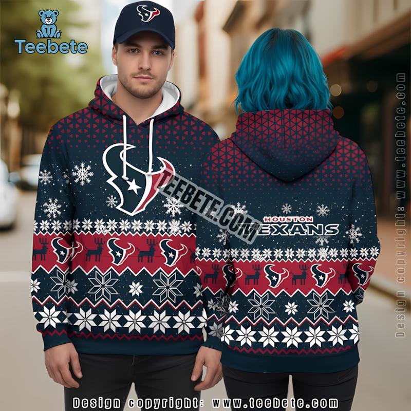 Houston Texans 3D Hoodie Blue Red Mens Houston Texans 3D Hoodie Blue Red Mens