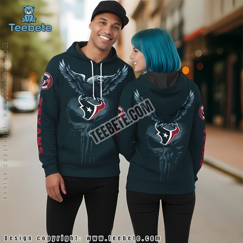 Houston Texans Eagle Skull 3D Hoodie Blue Womens