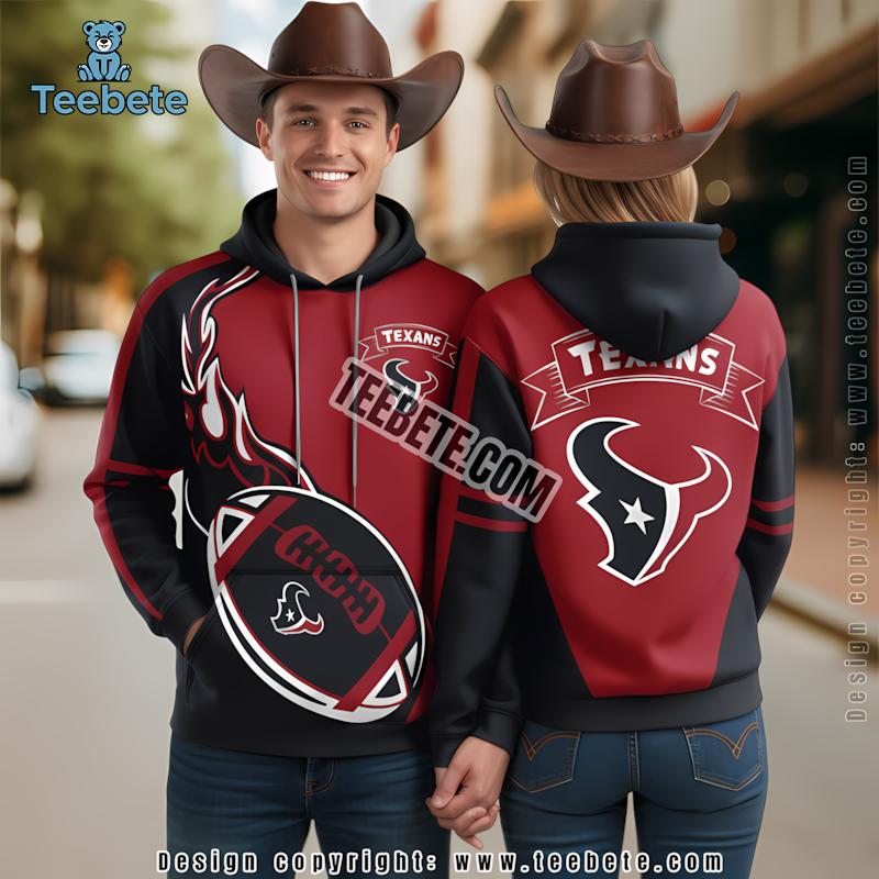 Houston Texans Flame Ball 3D Hoodie Red Black Mens
