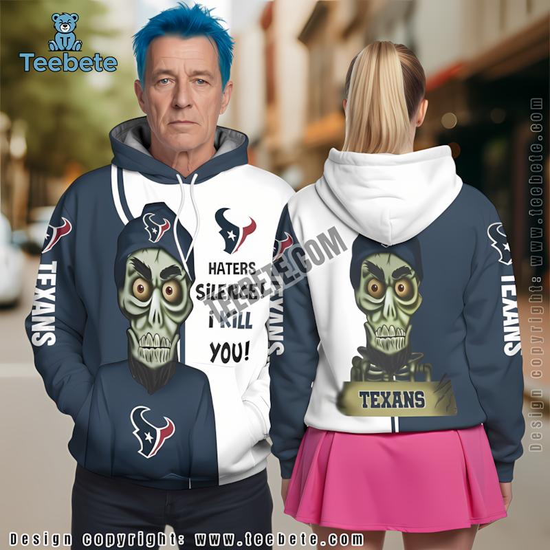 Houston Texans Haters I Kill You 3D Hoodie Graphic Blue White Mens