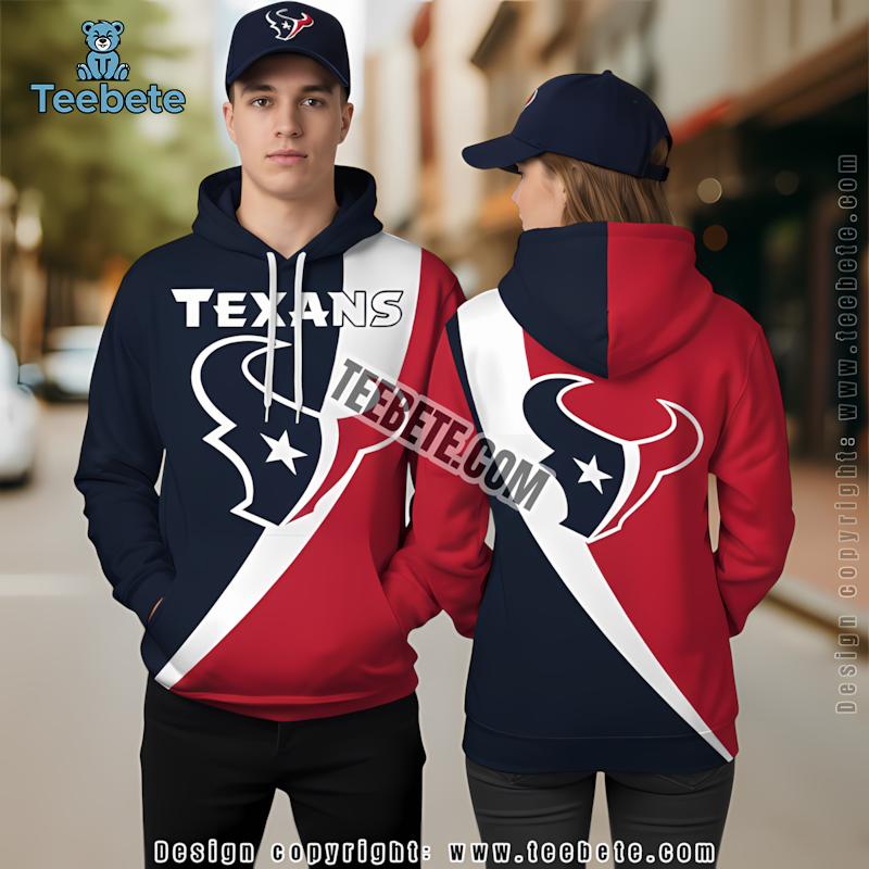 Houston Texans 3D Hoodie Pullover Red White Graphic