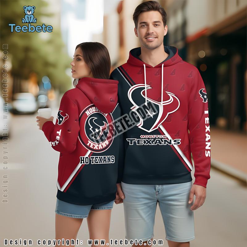 Houston Texans 3D Hoodie Puff Print Black Red Unisex