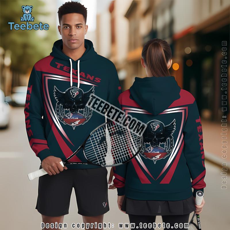 Houston Texans Skull American 3D Hoodie Blue Mens