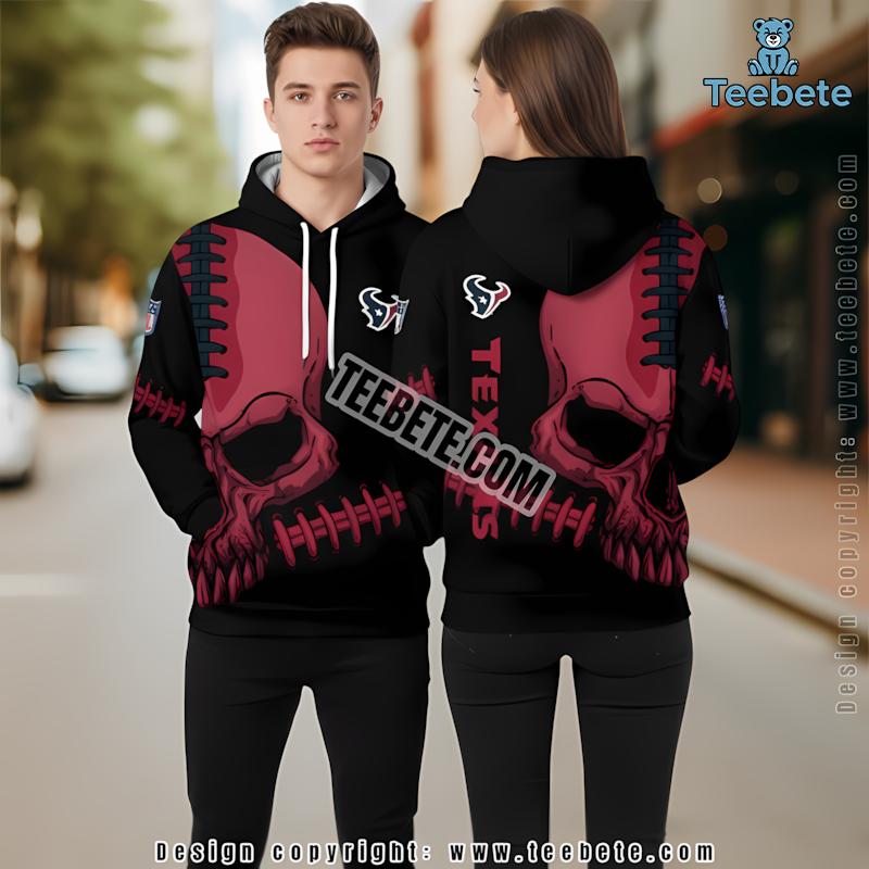 Houston Texans Skull Cracked 3D Hoodie Puff Print Black Pink