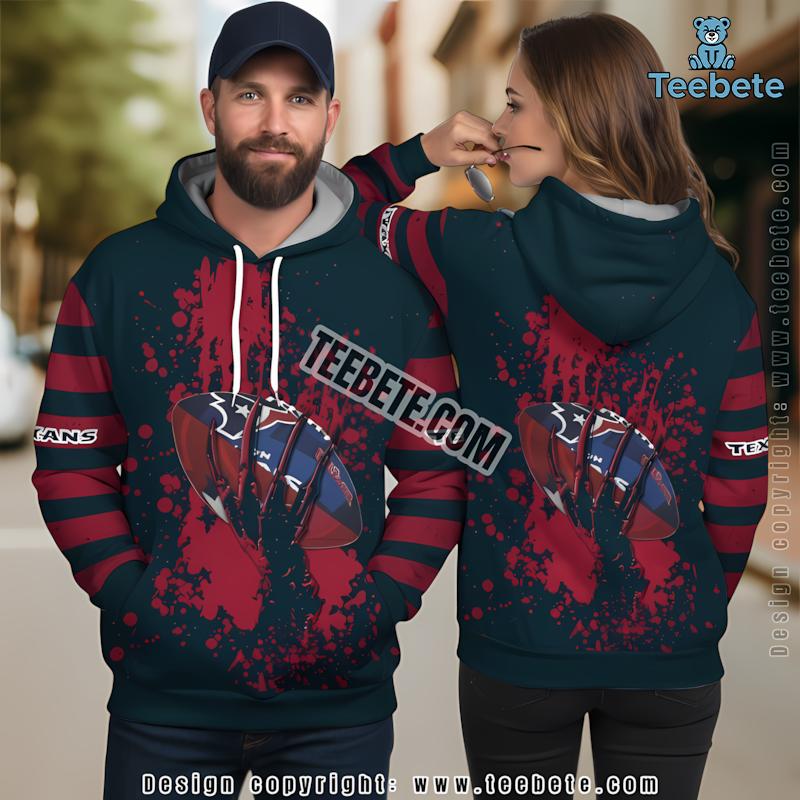 Houston Texans Skull Hand 3D Hoodie Print Red Black