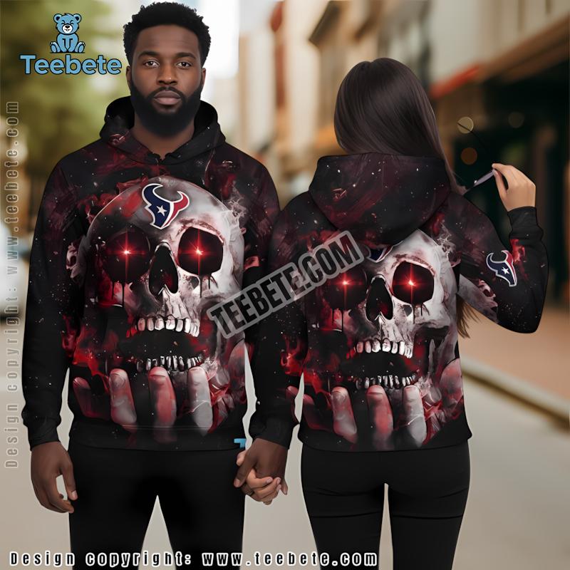 Houston Texans Skull 3D Zip Up Hoodie Red Blue