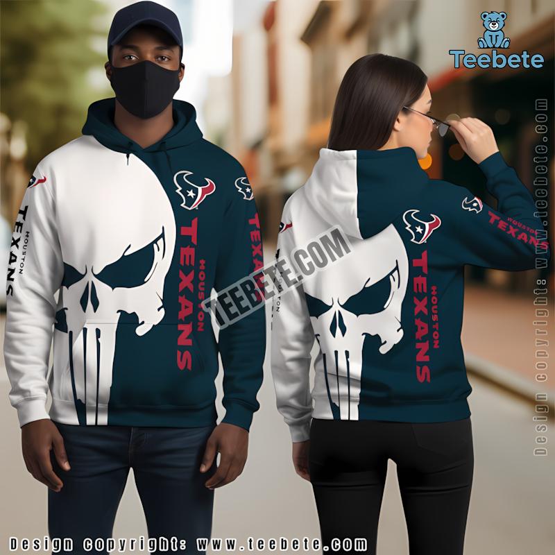Houston Texans Skull 3D Hoodie White Blue Mens