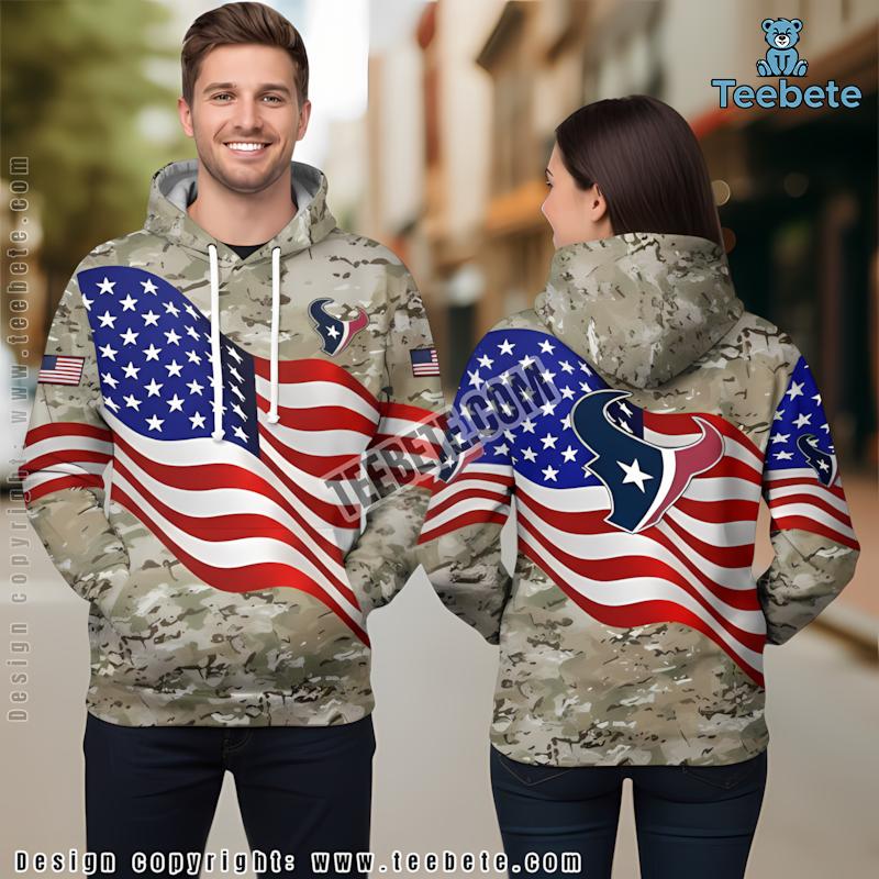 Houston Texans Us Flag 3D Hoodie Grey Camo Boys