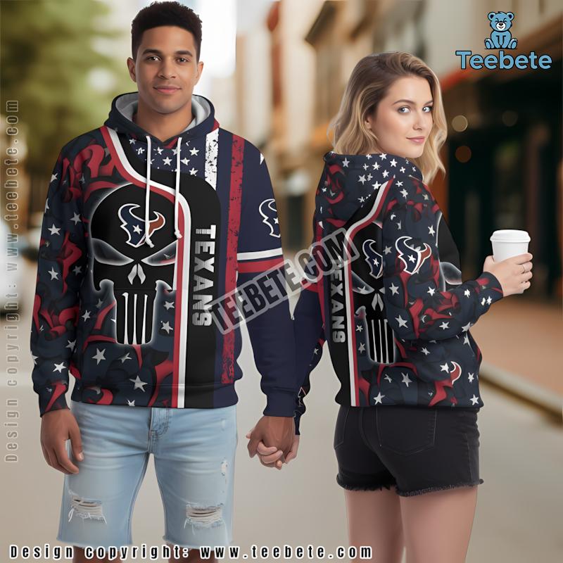 Houston Texans Skull 3D Hoodie Design Blue Black