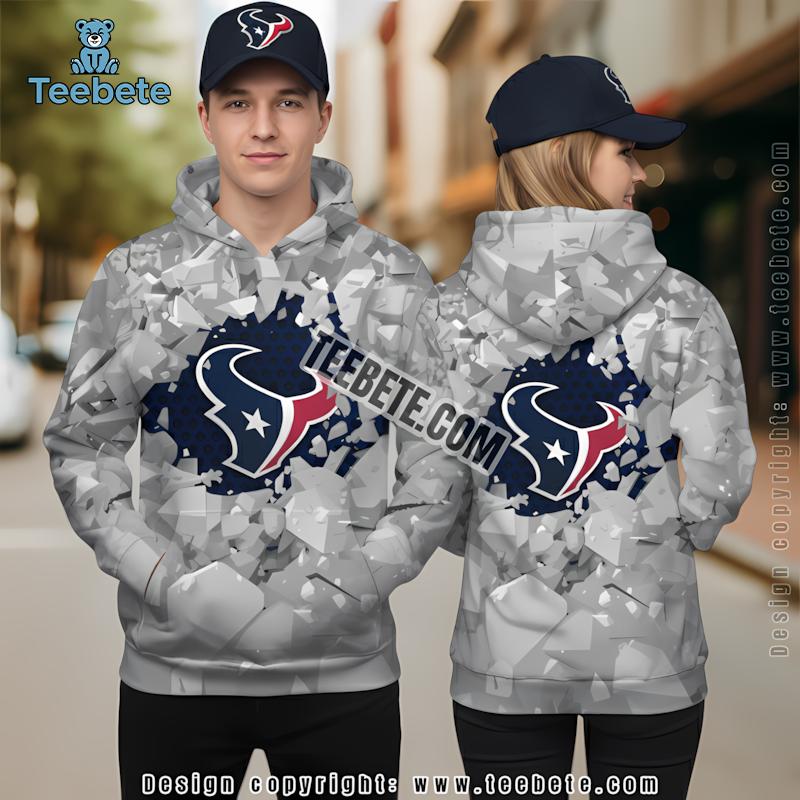 J J Watt Houston Texans 3D Hoodie Puff Print Red Blue