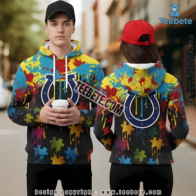 Indianapolis Colts Autism Awareness 3D Hoodie Black Red Print