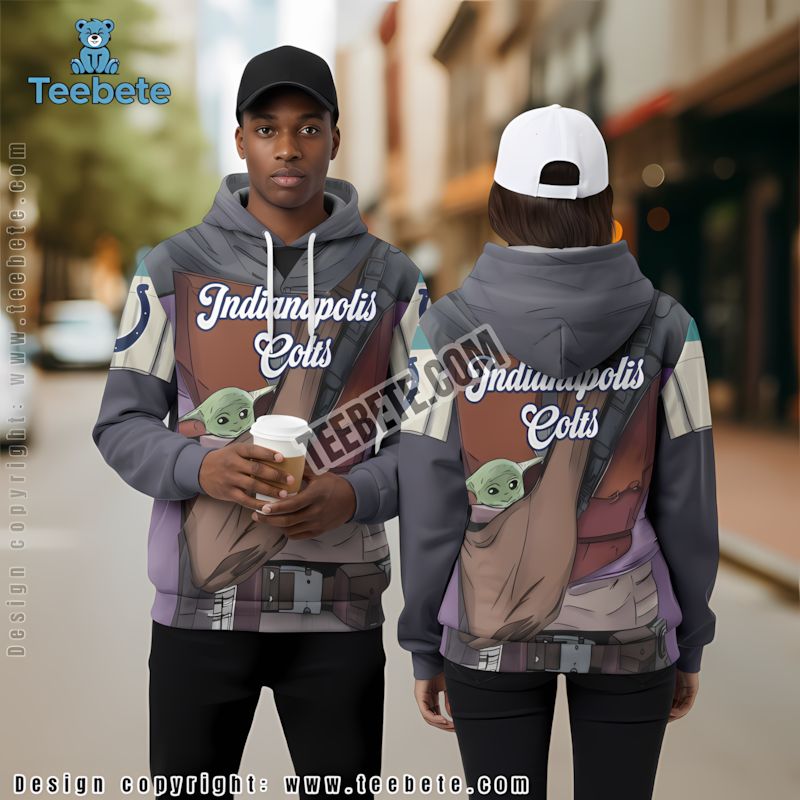 Indianapolis Colts Baby Yoda 3D Hoodie Grey Mens