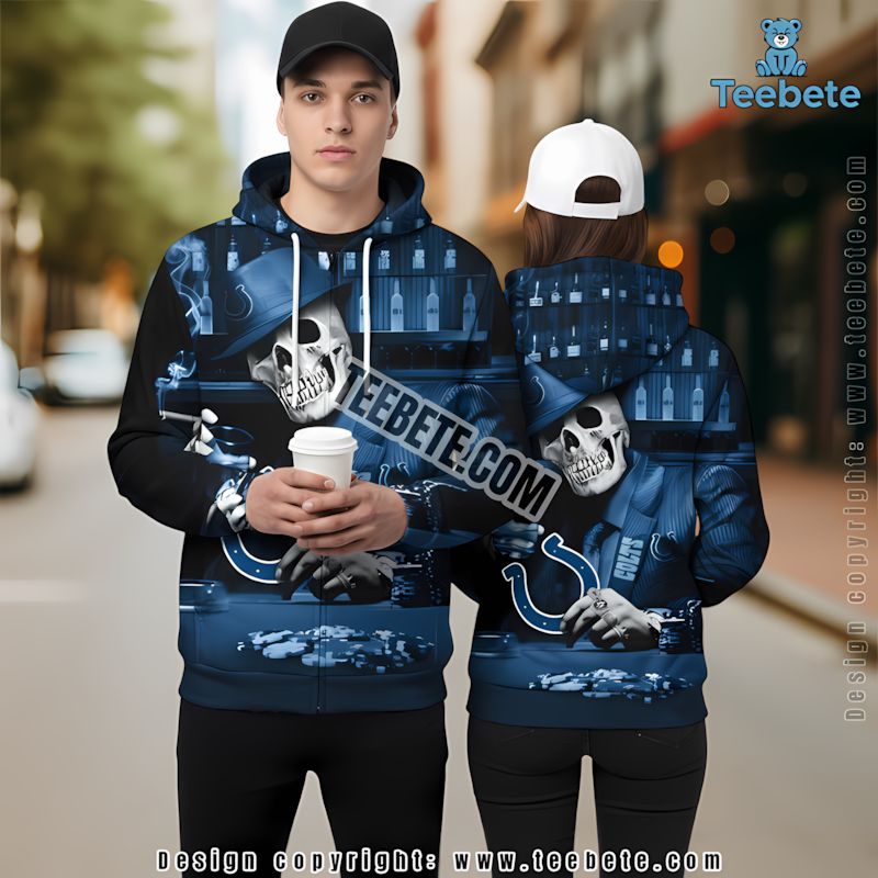 Indianapolis Colts Cracked Skull 3D Hoodie Blue Grey Dad Mom