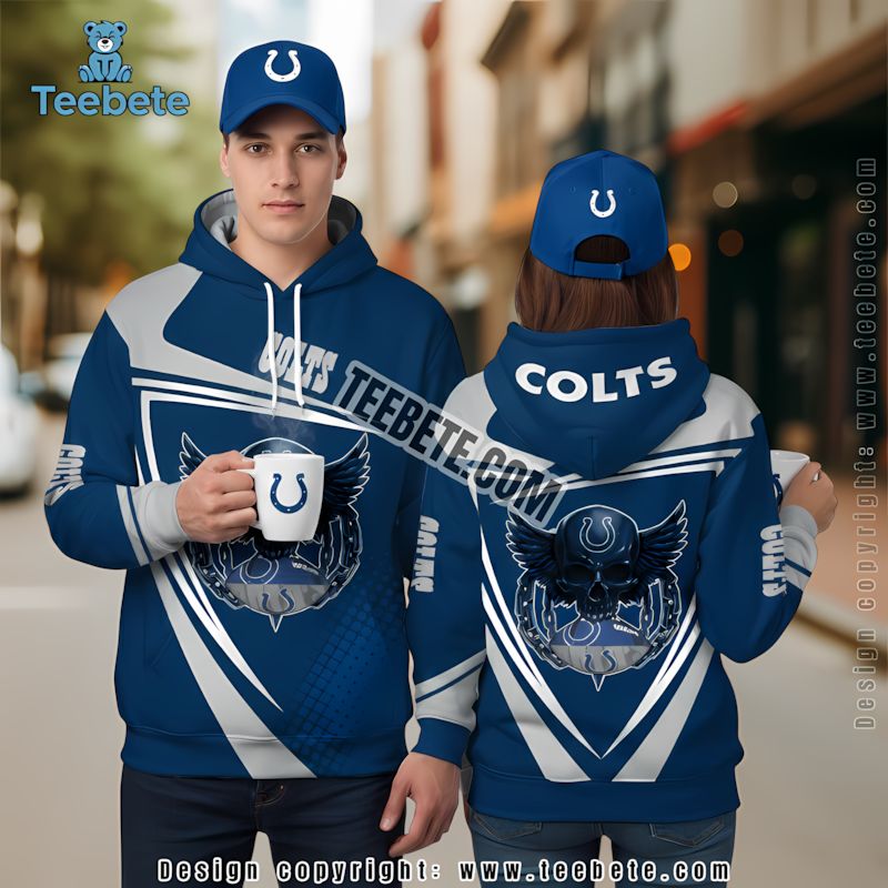 Indianapolis Colts Grateful Dead 3D Hoodie Blue White Mens