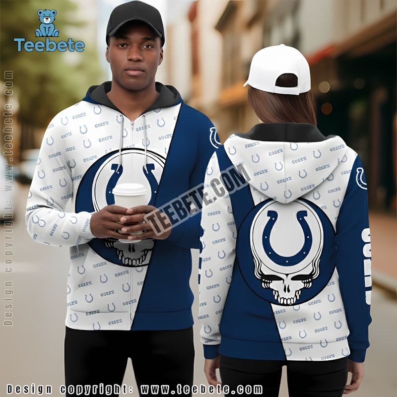 Indianapolis Colts Grateful Dead 3D Hoodie Blue White Mens