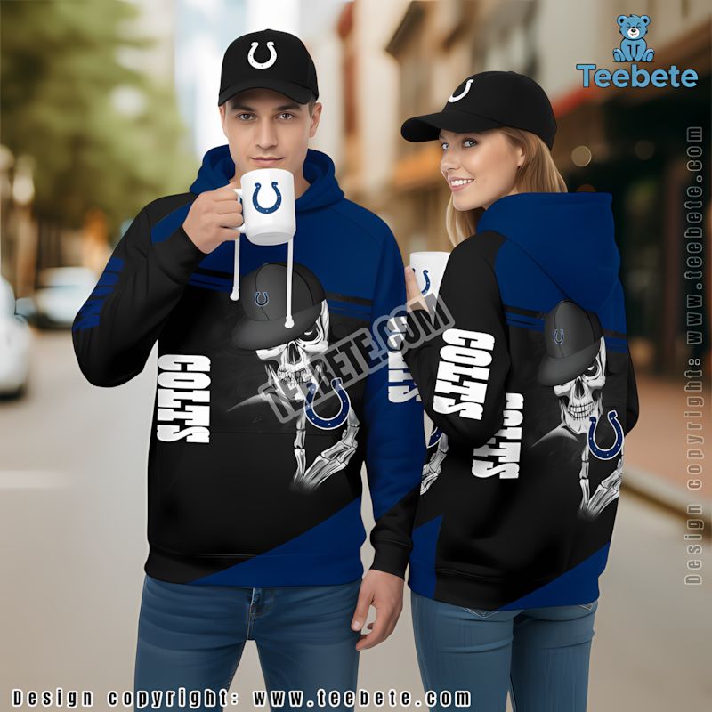 Indianapolis Colts Punisher Skull 3D Hoodie White Blue Graphic Indianapolis Colts Punisher Skull 3D Hoodie White Blue Graphic