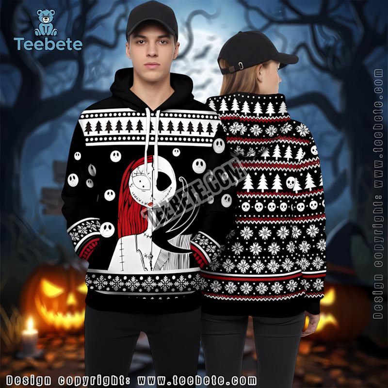 Nightmare Before Christmas Jack And Sally Black 3D Pullover Hoodie