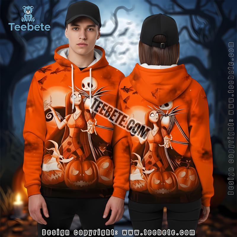 Jack And Sally Orange 3D Fashion Hoodie Nightmare Before Christmas