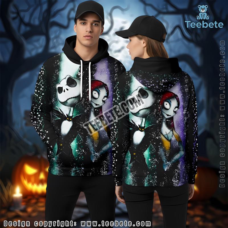Nightmare Before Christmas Jack And Sally Blue 3D Zip Up Hoodie