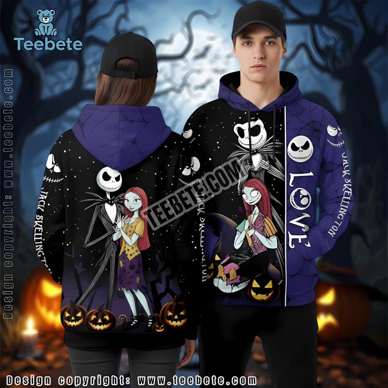 Nightmare Before Christmas Jack And Sally Blue 3D Zip Up Hoodie