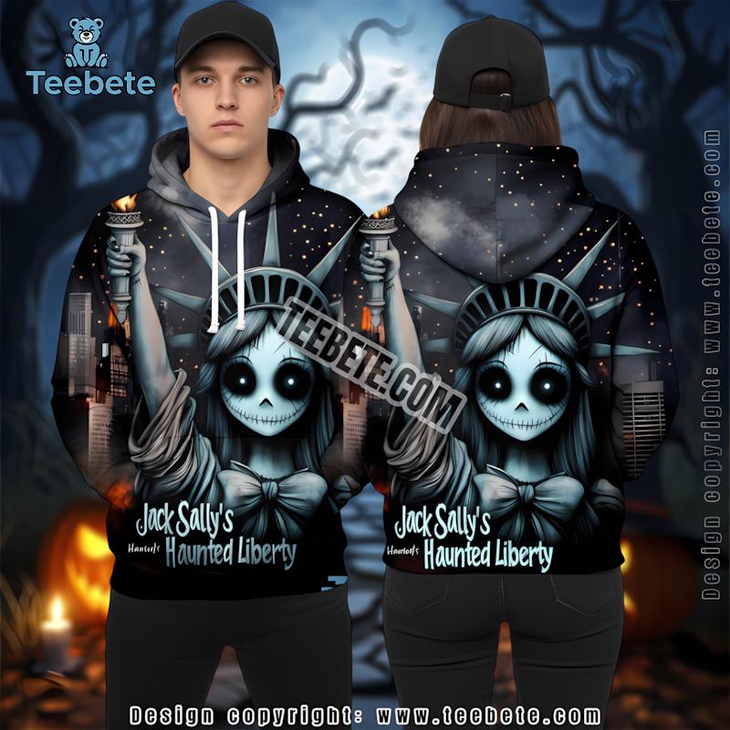 Jack And Sally Haunted Liberty Black 3D Graphic Hoodie Halloween